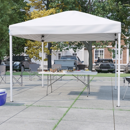 FLASH FURNITURE White Pop Up Canopy Tent and Bi-Fold Table Set JJ-GZ10183Z-WH-GG